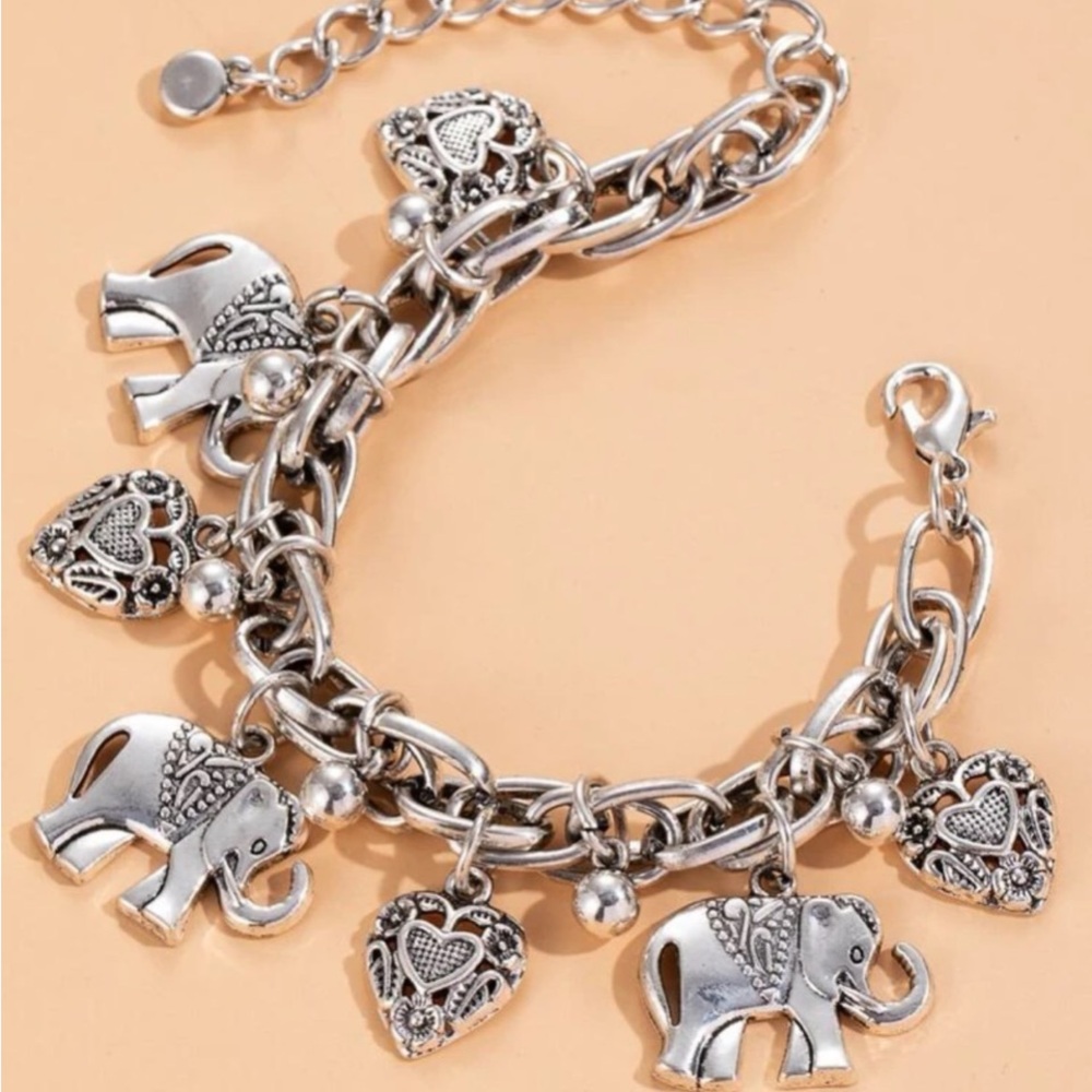Silver Elephant & Heart Charm Anklet - Women's Jewelry - Picture 4 of 5